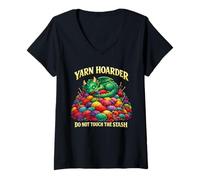 Women's Yarn Hoarder Dragon Do Not Touch The Stash V-Neck T-Shirt