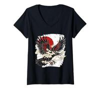 Women's Yata no karasu T | Triple Legged Raven | Japanese Mythology V-Neck T-Shirt