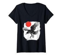 Women's Yatagarasu T | Three-Legged Crow | Japanese Mythology V-Neck T-Shirt