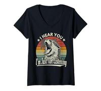 Womens Yawn Otter I Hear You I'm Not Listening Funny Sunset Retro V-Neck T-Shirt