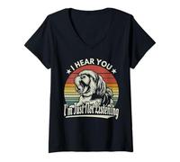Womens Yawn Shih Tzu I Hear You I'm Just Not Listening Sunset Retro V-Neck T-Shirt
