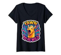 Womens Yawn to Be Wild Funny Yawning Llama Lazy Sleepy Tired Alpaca V-Neck T-Shirt