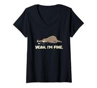 Women's Yeah Fine Sarcasm Nap Office Burnout Monday Sloth V-Neck T-Shirt