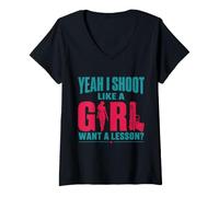 Women's Yeah I Shoot Like A Girl Gun Lover Design V-Neck T-Shirt