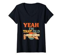 Womens Yeah I'm That Old Slide Rule Mechanical Analog Calculator V-Neck T-Shirt
