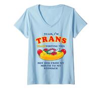 Women's Yeah I'm Trans Transporting This Hotdog from My Mouth Funny V-Neck T-Shirt