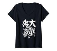 Womens Year of The Boar Japanese Zodiac Outfit Astrology V-Neck T-Shirt