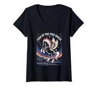 Womens Year of The Fire Horse Zodiac Art Chinese New Year V-Neck T-Shirt