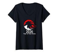 Womens Year of The Horse 2026 Fire Horse Chinese Zodiac New Year V-Neck T-Shirt
