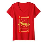Womens Year of The Horse 2026 Floral Happy Chinese New Year V-Neck T-Shirt