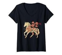 Womens Year of The Horse 2026 New Year Men Chinese New Year Horse V-Neck T-Shirt