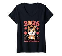 Womens Year of The Horse - Chinese Zodiac New Year 2026 V-Neck T-Shirt