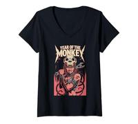 Womens Year of the Monkey Chaos Tech Rebel Wrench Skull Wild Energy V-Neck T-Shirt