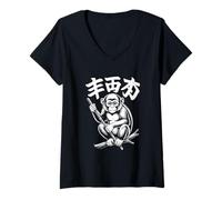Womens Year of The Monkey Japanese Zodiac Outfit Astrology V-Neck T-Shirt