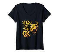 Womens Year of The Ox Graffiti Zodiac Artwork V-Neck T-Shirt