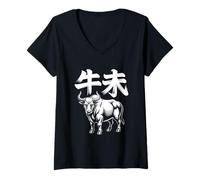Womens Year of The Ox Japanese Zodiac Outfit Astrology V-Neck T-Shirt