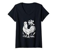 Womens Year of The Rooster Japanese Zodiac Outfit Astrology V-Neck T-Shirt