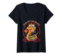 Womens Year of The Snake 蛇 Chinese Zodiac Oriental Art Astrology V-Neck T-Shirt