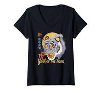 Womens Year of the Tiger Chinese Zodiac East Asian Astrology Art V-Neck T-Shirt