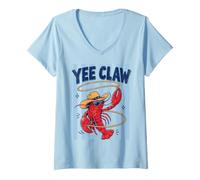 Women's Yee Claw Funny Lobster Western Country Crawfish Lobster V-Neck T-Shirt