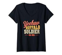 Womens Yeehaw Buffalo Soldier 9th-10th Retro V-Neck T-Shirt