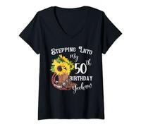 Womens Yeehaw stepping into my 50th birthday cowgirl country V-Neck T-Shirt