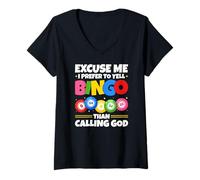 Womens Yell Bingo Before Calling God Bingo Player V-Neck T-Shirt