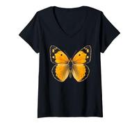 Women's Yellow Clouded Butterfly Flying Wildlife Nature Butterfly V-Neck T-Shirt