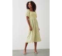 Womens Yellow Ditsy Floral Shirred Midi Dress Yellow 8