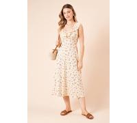 Womens Yellow Ditsy Frill Neck Empire Midi Dress Yellow 12
