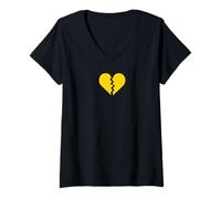 Womens Yellow Fractured Heart | Abstract Visual Concept V-Neck T-Shirt