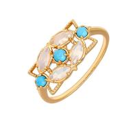 Women's Yellow Gold 750 18K Hollow Promise Ring Band Opal, Size O 1/2