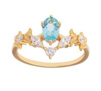 Women's Yellow Gold Au585 Leaf Promise Ring Light Blue Apatite, Size H 1/2