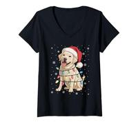 Womens Yellow Labrador Dog Tree Lights Christmas Sweater Pet Dogs V-Neck T-Shirt