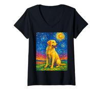 Womens Yellow Labrador Starry Night Inspired Enthusiast Labrador V-Neck T-Shirt