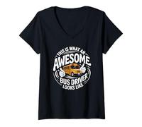 Women's Yellow School Bus Driver Student Safety Appreciation V-Neck T-Shirt