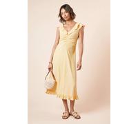 Womens Yellow Spot Frill Neck Ruched Front Jersey Midi Dress Yellow 12