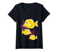 Womens Yellow Tang Tropical Fish Scuba Diving Vacation V-Neck T-Shirt
