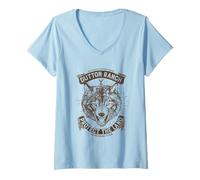 Womens Yellowstone Dutton Ranch Protect The Land Wolf Portrait V-Neck T-Shirt
