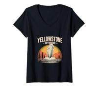 Womens Yellowstone Geyser Eruption Sunset Scene Wyoming V-Neck T-Shirt