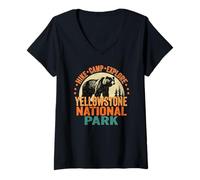 Womens Yellowstone National Park American Black Bear Grunge V-Neck T-Shirt