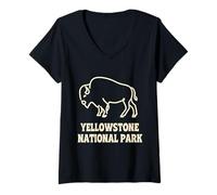Women's Yellowstone National Park Bison Vintage V-Neck T-Shirt