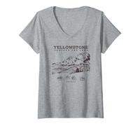 Womens Yellowstone Protect The Land Line Art Distressed Style V-Neck T-Shirt