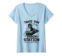 Womens Yellowstone Take Em To The Train Station Funny V-Neck T-Shirt