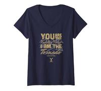 Women's Yellowstone Trailer Park Tornado Quote V-Neck T-Shirt, Navy Blue, Medium