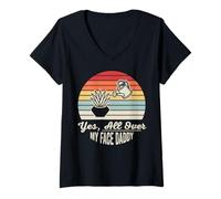 Womens Yes, All Over My Face Daddy Retro Watering V-Neck T-Shirt