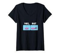Women's Yes But Sleeping Cat Meme Behavior Humor V-Neck T-Shirt