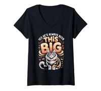 Women's Yes He's Always Been This Big Maine Coon Cat Lover V-Neck T-Shirt