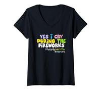 Womens Yes I Cry During The Fireworks Happily Ever After V-Neck T-Shirt
