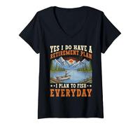 Women's Yes I Do Have a Retirement Plan Fish Funny Fishing Fisherman V-Neck T-Shirt